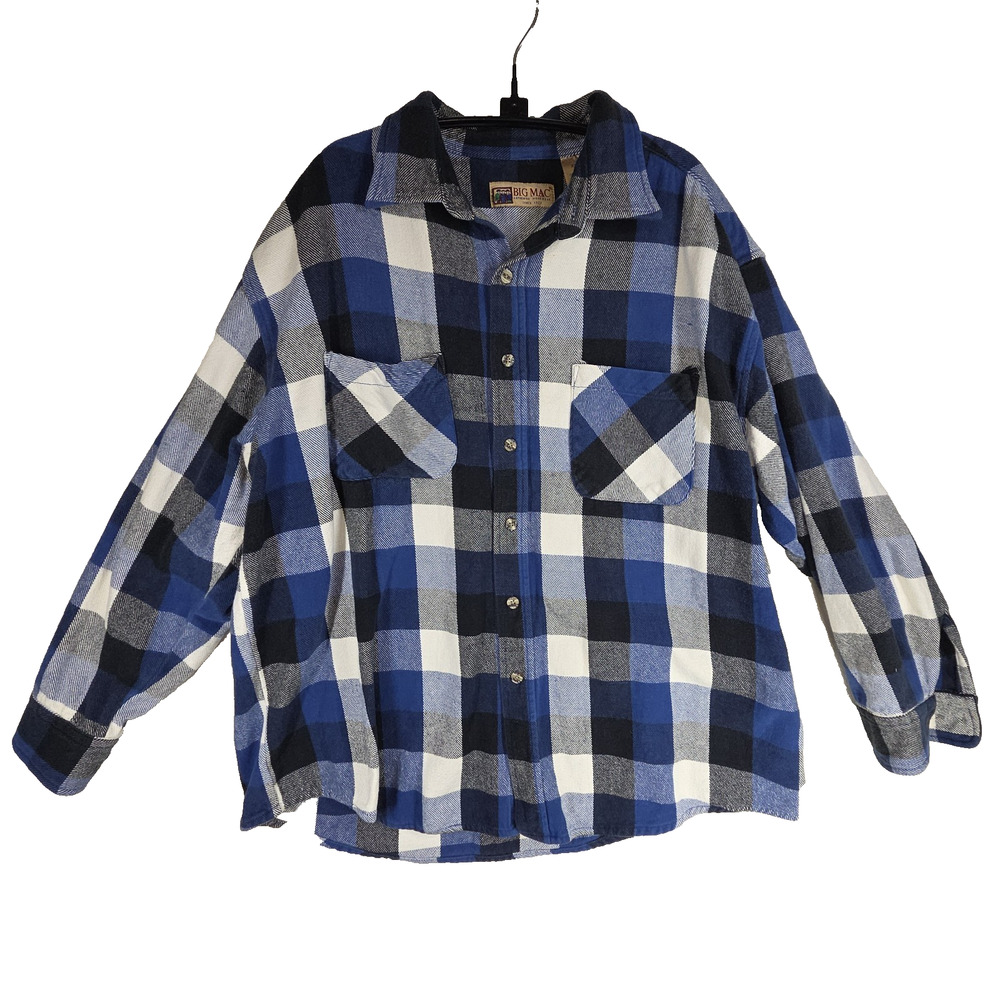 Vintage Big Mac JC Penney Flannel Shirt Size XXL Blue Plaid y2k Grunge Gorpcore